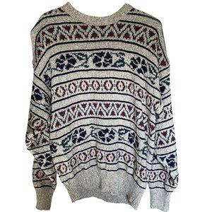 Vintage 90s Northern Reflections Floral Granny Knit Sweater Geometric Women’s L